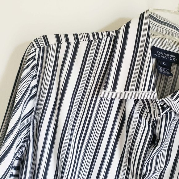 Jones New York Signature Women's Black Pin Button Down Shirt Top Blouse - Picture 3 of 13